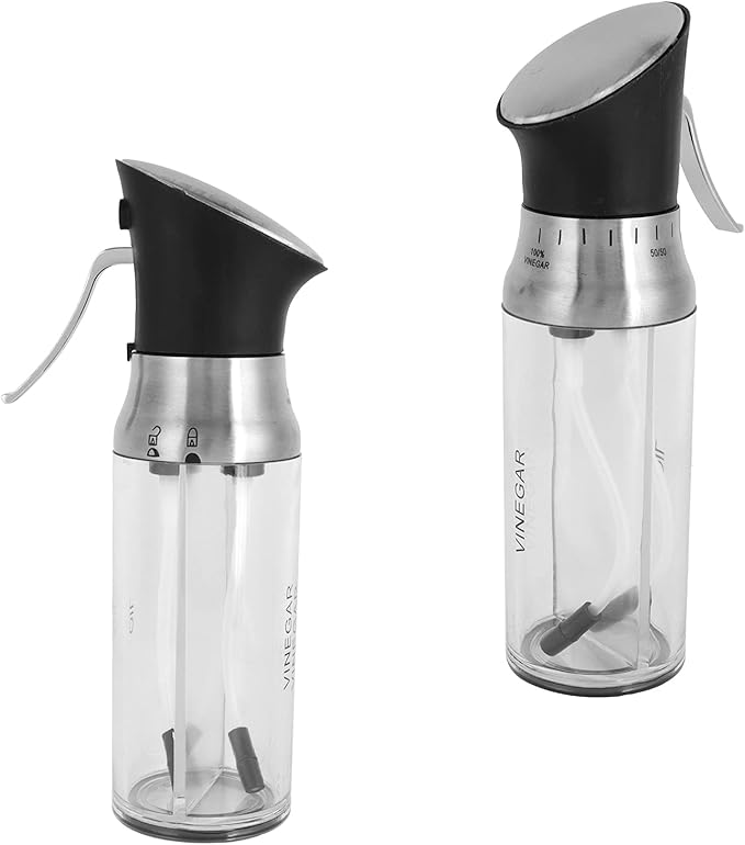 Oil Sprayer Bottle, Press Type Oil, Transparent Dual Chamber Seasoning Bottle with Ergonomic Handle, Leakproof Vinegar Sprayer for Cooking, Gadget
