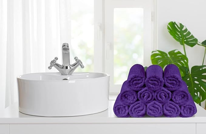 Softolle 100% Cotton Ring Spun Wash Cloths – Bulk Pack of Washcloths – 12x12 Inches – Wash Cloth for Face, Highly Absorbent, Soft and Face Towels (Purple, 60 Pack)