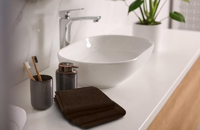Softolle 100% Cotton Washcloths 60 Pack (12x12 Inches) Soft, Highly Absorbent Washcloth, Face Towels, Wash Cloths for Face, Ring Spun, Bulk Pack (Brown)