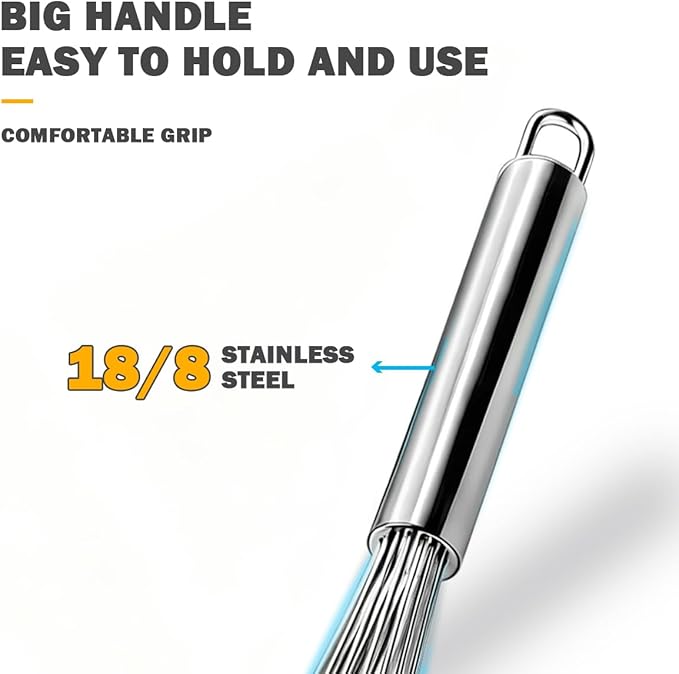 18/10 Stainless Steel Large Whisk Set of 2, 15.5 inch Heavy Duty Long Whisk and 12 inch Whisks, Suitable for Deep Pots or Big Bowl, Mixing, Beating, Blending