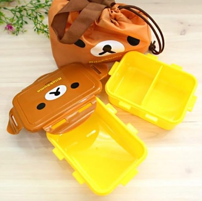 Generic Cute Bear Bento Box, Lunch Box with Bag, Snack Containers Set, 4.9 x 3.6 x 1.9 inches (Brown), Medium