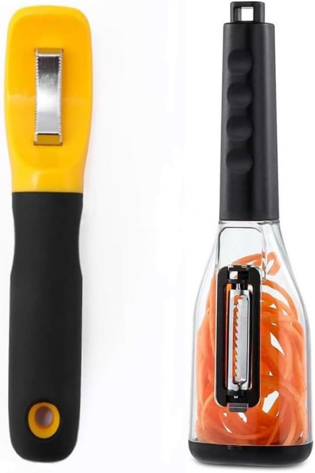 Vegetable Peeler with Container and Corn Peeler Set, peeling knife with storage box and 3 interchangeable blades in kitchen gadget.Fruits and veggie peeler with catcher, 2 Pieces