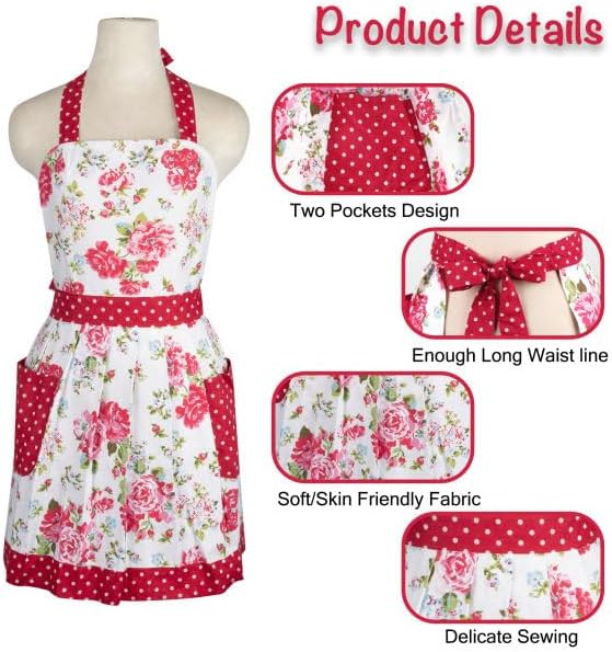 NEOVIVA Kitchen Aprons for Women with Pockets,Cooking Aprons for Women,Vintage Apron for Baking Gardening,Gifts for Mothers