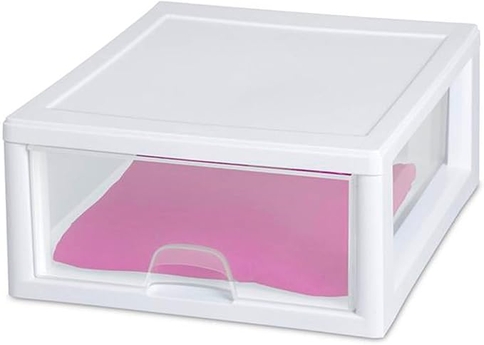 Sterilite 12-Pack 16 Quart Stacking Drawer, Clear Storage Closet Organizer, White Frame - Stackable Modular Plastic Drawers for Clothes, Accessories, Craft Supplies, Shoes or Linens