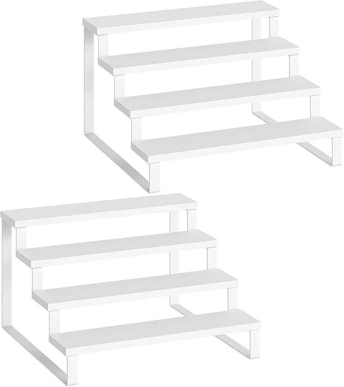 YATINEY Spice Rack, Wooden Display Riser Stand, Set of 2, Perfume Organizer, Vanity Display Stand, Tiered Countertop Organizers, Space Saving, for Kitchen Spices, Syrup, Coffee Mugs, White SR04L2WW