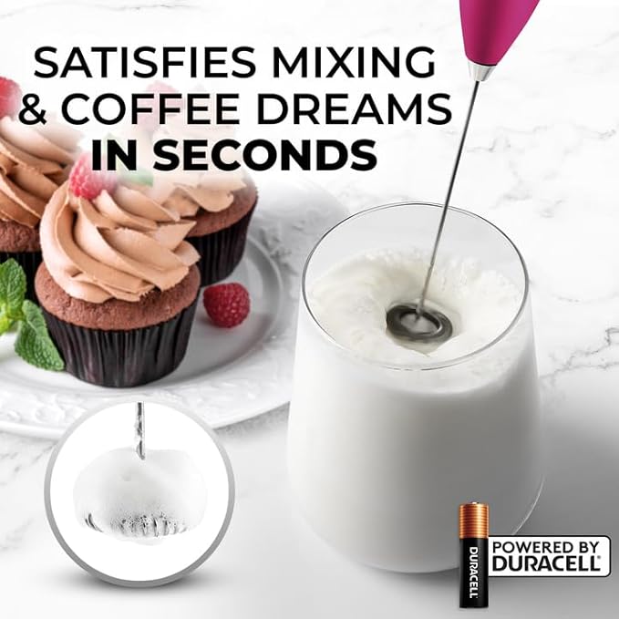 Zulay Kitchen Milk Frother Handheld Electric Whisk with AA Duracell Batteries – Durable Drink Mixer for Coffee, Lattes, Cappuccinos & More - Dragonfruit