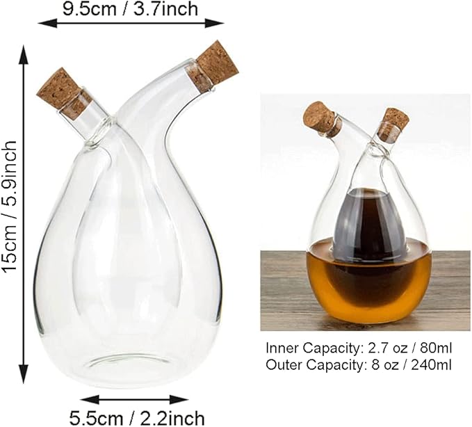 Olive Oil and Vinegar Dispenser Bottles Cruet, Kitchen 2 in 1 Glass Oil and Vinegar Dispenser, Dual Glass Oil Dispensing Container for Kitchen Cooking