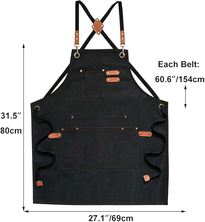 Canvas Work Apron,Cross Back Aprons for Men,Women,Cooking,Carpenter,Woodworking,Chef,BBQ,Grilling,Bartender