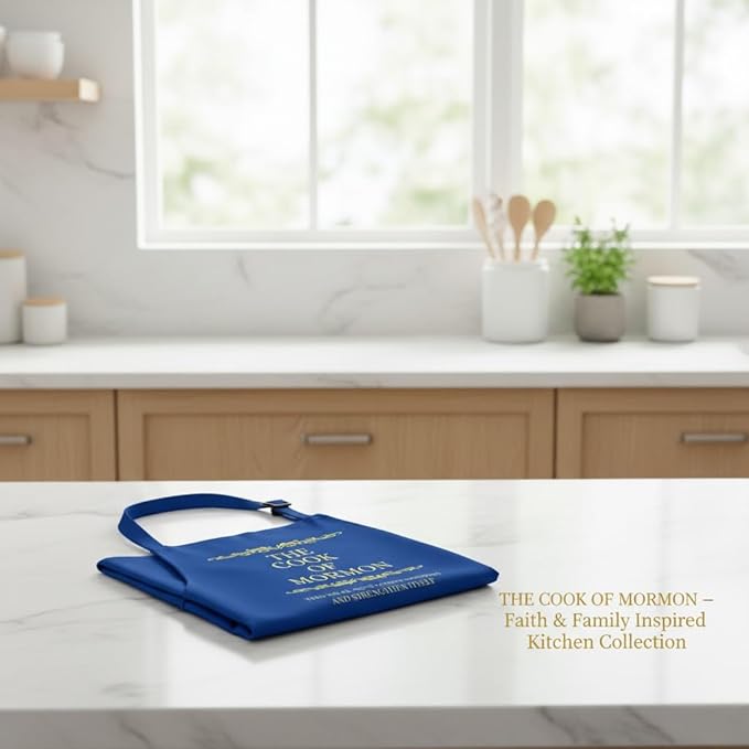 Cook of Mormon LDS Apron – Waterproof, Adjustable Neck Strap, Large Pocket, Funny Kitchen Apron for BBQ or Home Use