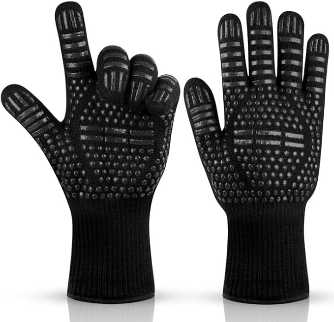 Heat-Resistant Oven & BBQ Gloves – Non-Slip Silicone Dotted Gloves - One Size Fits Most – Ideal for Oven, Grill, Baking & Cooking - Black