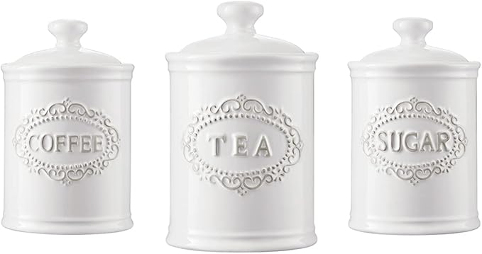 Ceramic Canisters Sets For The Kitchen Canisters For Countertop Set of 3 Airtight Coffee Canisters For Ground Coffee Sugar Storage With Lids Farmhouse Containers for household or kitchen use