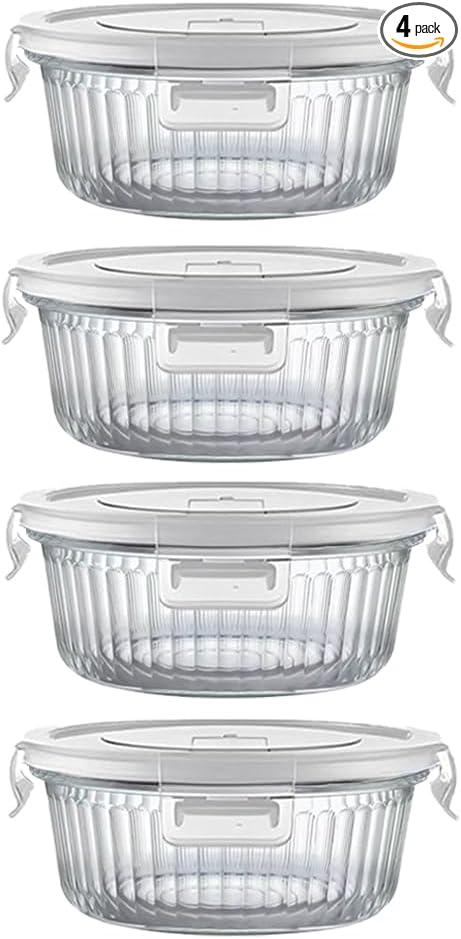 H.JSS WDJS 1.5 cup Round Glass Food Storage Containers with Lids, 12oz Small Glass Meal Prep Containers set, Heat-Resistant BPA-Free Round food bowl for Leftover. Microwave, Dishwasher & Freezer Safe