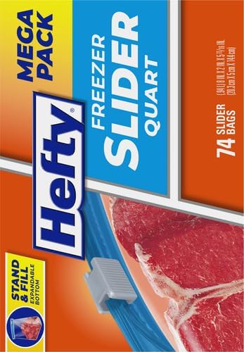 Hefty Slider Freezer Kitchen Storage Bags, Quart Size, 74 Count (Pack of 4)