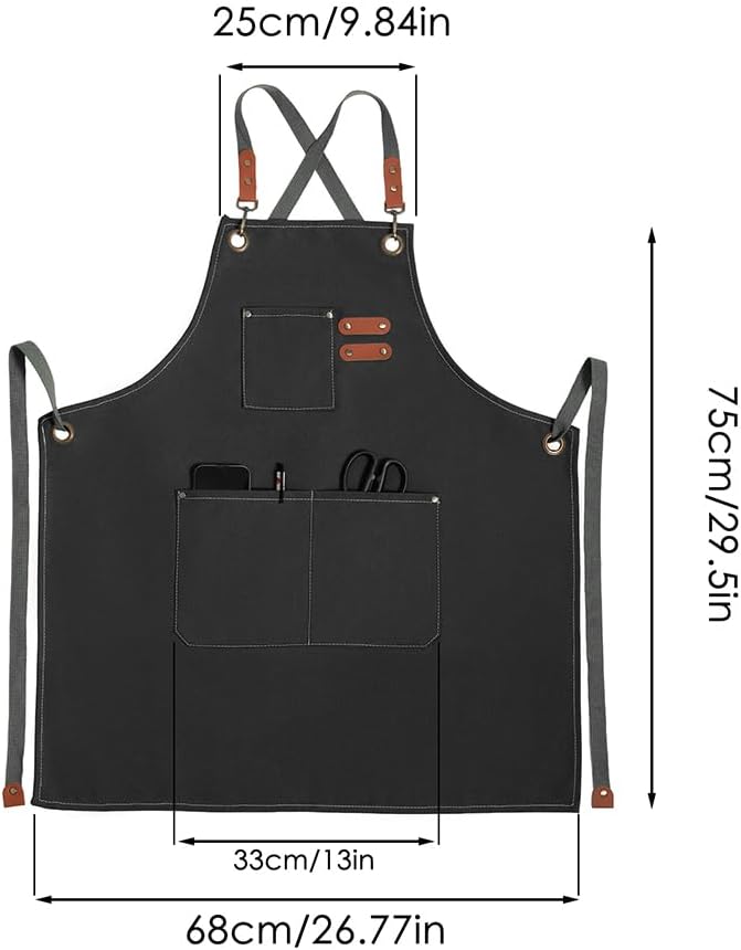 Chef Apron for Women Men with Pockets, Cotton Canvas Cross Back Adjustable Gardening Apron