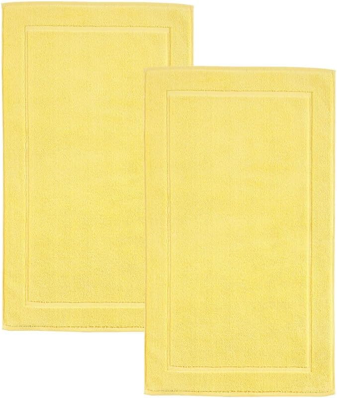 Hawmam Linen Yellow Bath Mats, 21 x 34 inches, Pack of 2-100% Ring Spun Cotton,[Not a Bathroom Rug] Banded Design, Highly Absorbent, Machine Washable for Bathroom Floor Towel