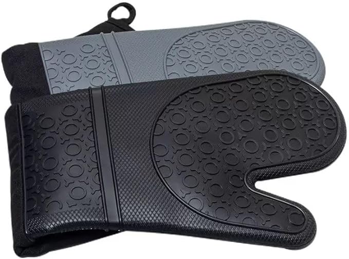 Extra Long Professional Silicone Oven Mitts with Quilted Liner, Durable Heat Resistant Oven Gloves, Heat Resistant Oven Gloves,2pcs (Gray, 19.7inch)