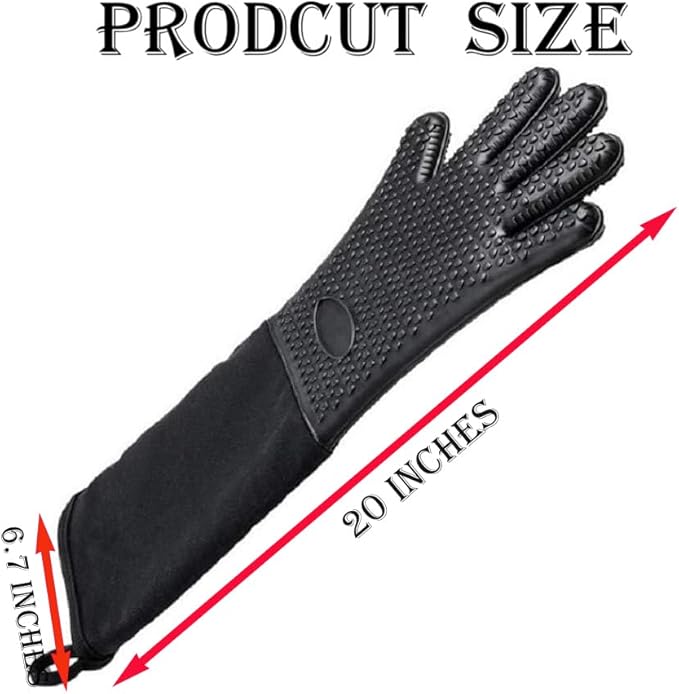 Extra Long Silicone Oven Mitts (20 Inch), Upgraded Heat Resistant 600°F Baking Gloves with Quilted Liner, Forearm Protection Oven Gloves for Pot Holders, Baking, BBQ (Black, 1 Pair)