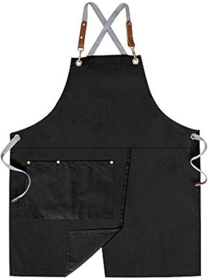 Mignongirl Crossback Apron with Pockets x2,Split Apron with Adjustable Straps,M-XXL