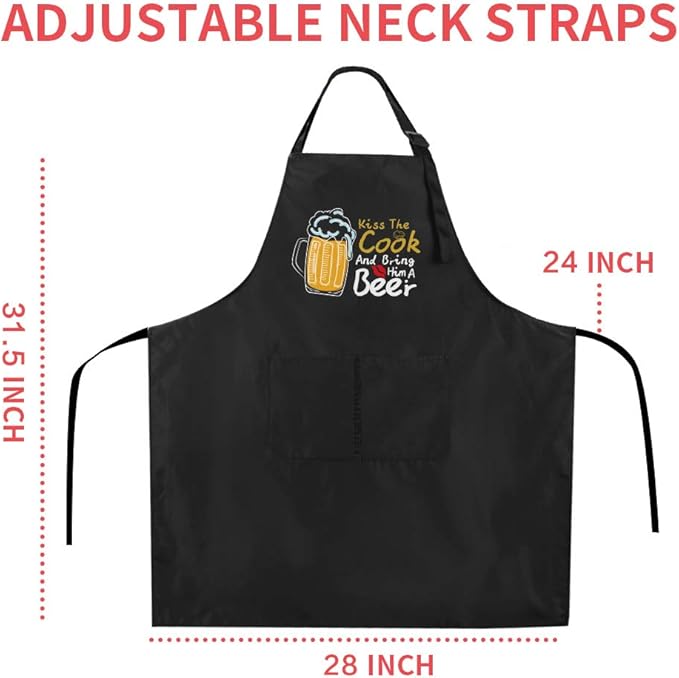 ZOORON Funny Black Chef Aprons for Men Adjustable BBQ Grill Kitchen Cooking Aprons with Pockets, Grill Accessories