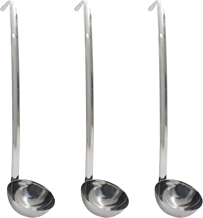 4 Oz Stainless Steel Ladle, 3 Pcs Sturdy Soup Ladle, 11.8" Long Handle Length for Stirring, Portioning and Serving Soup and Stew in Restaurants and Home (3.15" Bowl Diameter）