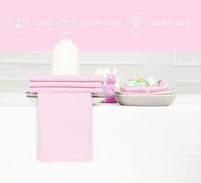 PurpleEssences Set of 12 Cloth Dinner Napkins 100% Cotton 18x18 Inch - Soft Durable Washable - Ideal for Farmhouse Party Spring Easter Summer - Perfect Everyday Use Table Linen - Blush Pink
