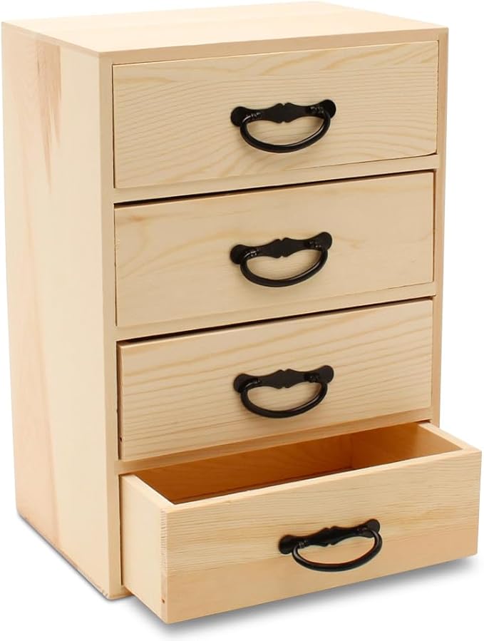 Wood Desk Organizer with Drawers for DIY Desk Storage, 11 Inch, Pack of 5, 4 Drawers w/Metal Handles for Craft Supplies/Jewelry, by Woodpeckers
