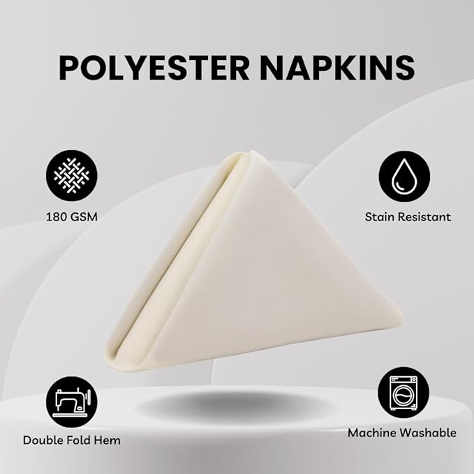 Your Chair Covers Cloth Polyester Napkins, 20 x 20 Inch, Washable Dinner Fabric Linen Napkins with Hemmed Edges for Restaurant, Wedding and Holiday Pack of 10 (Ivory)