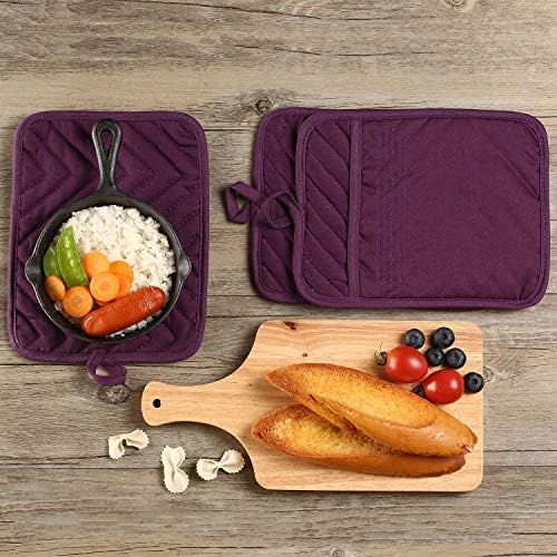 Oven Pot Holder with Pocket Cotton Heat Resistant Coaster Potholder Kitchen Hot Pad Oven Mitts for Cooking Square 7"x9"Set of 5 (Purple)