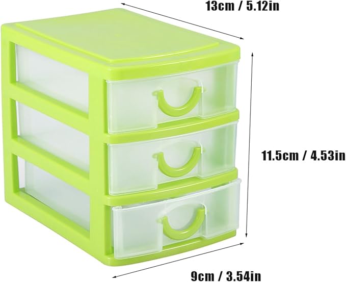 3 Tier Plastic Drawer Organizer with Adjustable Dividers, Compact Detachable Storage Box for Jewelry Makeup Accessories, Multi Purpose Home Office Bathroom Organization (3 Layers of Green)