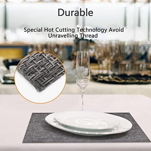 DACHUI Placemats Set of 4, Linen Look Woven Place Mats, Water Resistant, Heat Resistant, Washable, Durable Table Mats (Grey)