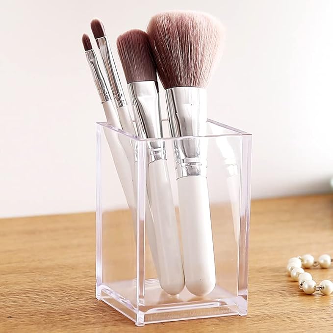 Newkita 3 Pack Clear Acrylic Cosmetic Pencil Pen Holder Cup, Clear Makeup Brush Holder, Desk Acrylic Brushes Storage