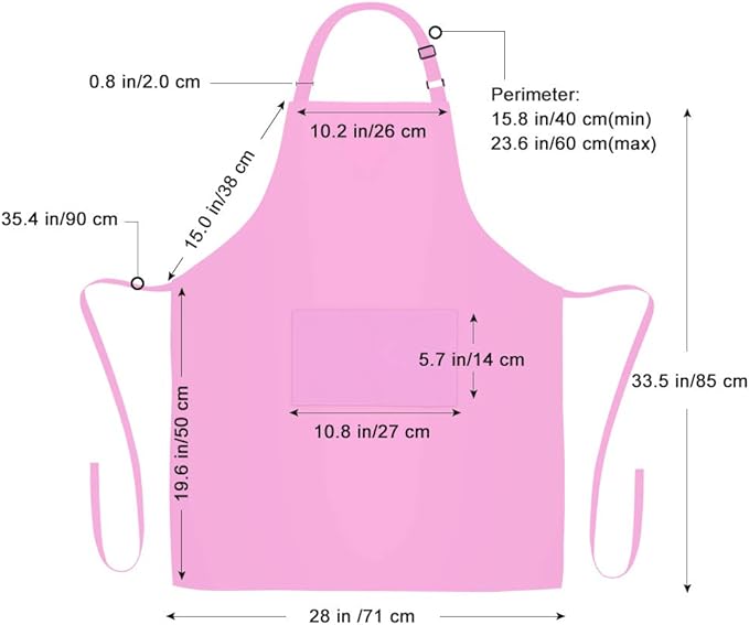 Jubatus 2 Pack Bib Aprons with 2 Pockets Cooking Chef Kitchen Apron for Women Men, Pink