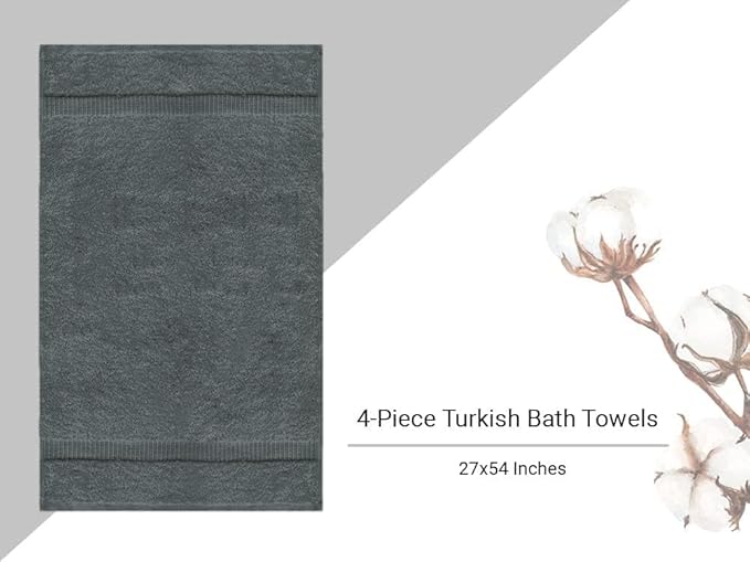 Towel Bazaar Premium Cotton Super Soft and Absorbent Turkish Towels (4-Piece Bath Towels, Dark Gray)