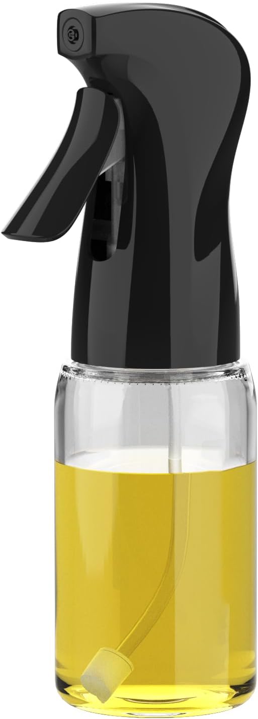 GRIFEMA Oil Spray Bottle for Cooking, 200 ml Glass Olive Oil Mister – Fine Mist Dispenser for Air Fryer, Salad, Baking, BBQ, Vinegar, Black, GE2003B