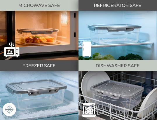GIOTTO FreshStack Rectangular Plastic Food Storage Containers with Lids Set of 4 9oz, 15.5oz, 37oz, 76oz Perfect for Kitchen Storage, BPA Free, Airtight, Leakproof, Microwave & Freezer Safe
