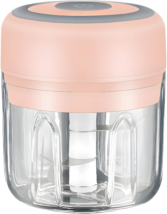 Mini Electric Food Processor & Garlic Chopper, 250ML USB Rechargeable, One-Touch Cordless Chopper with 3 Stainless Steel Blades for Garlic, Onion, Vegetables & Baby Food (Pink)
