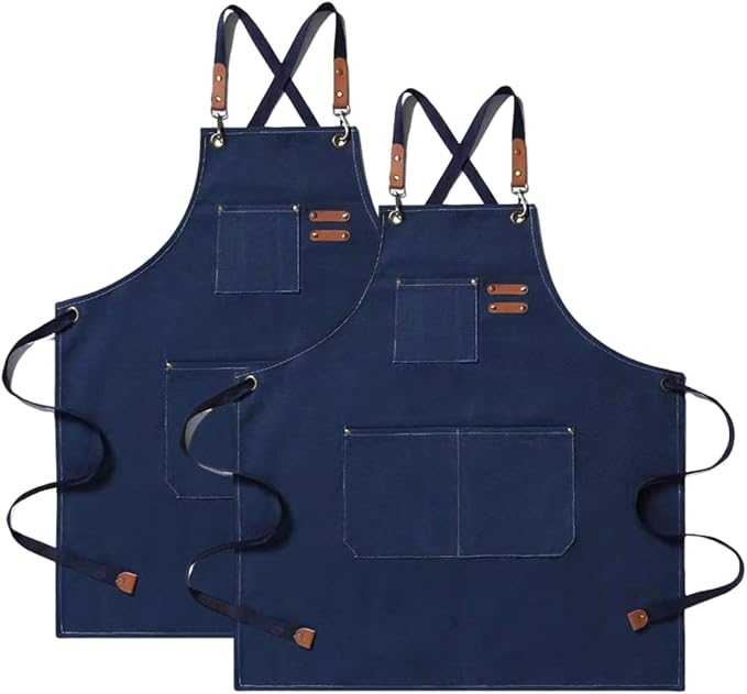 Aprons For Women Men With Pockets 2 Pcs,Kitchen Waterproof Hair Stylist Linen Bbq Tool Canvas For Adults Apron
