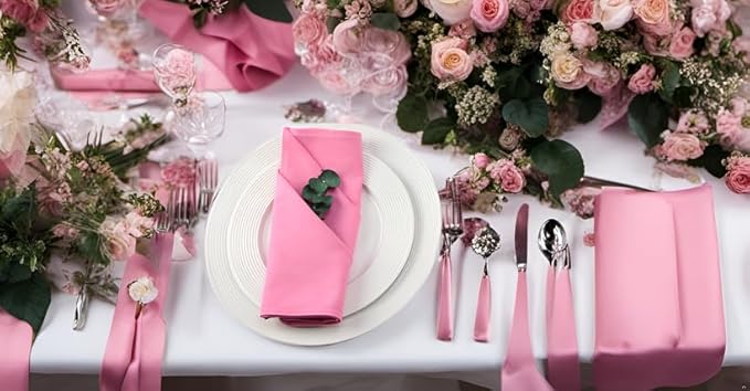 Solid Color Cotton Blended Dinner Cloth Napkins - Set of 12 (17 x 17 inches) - for Wedding Parties Events & Home Use (Pink)