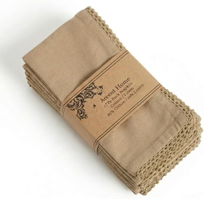 ACCENTHOME Brown Cloth Napkins Set of 12 18x18 inch Cotton Dinner Napkins - Washable Soft Premium Hotel Quality Reusable Napkins Perfect Table Napkins for Family Dinners, Weddings & Everyday Use