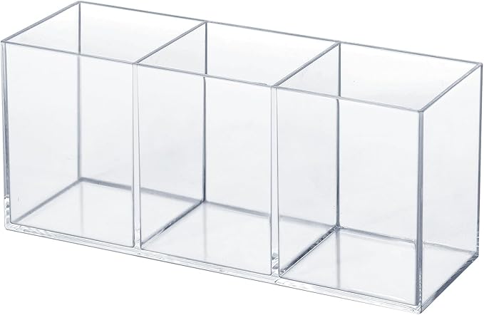 elysolpluv Clear Acrylic Silverware & Pen Organizer Caddy, Transparent Plastic Silverware Holder, Perfect for Office, Bedroom, and Bathroom Storage