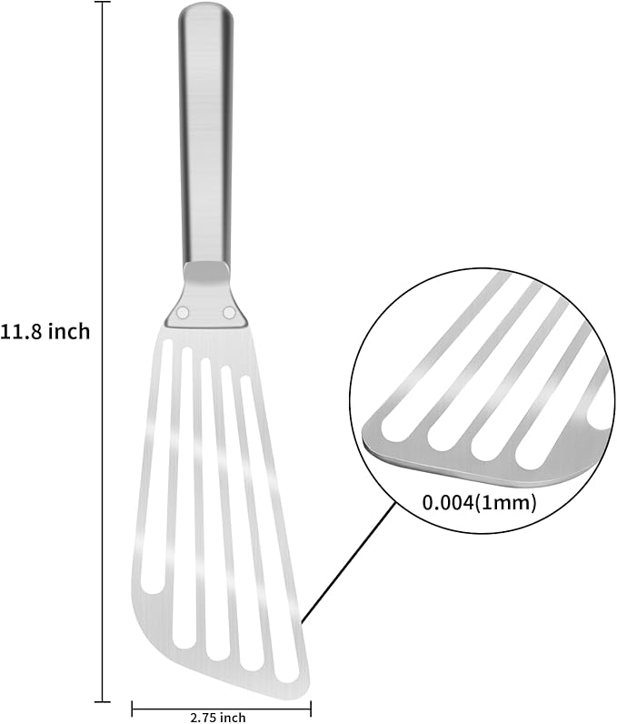 KSENDALO Stainless Steel Fish Spatula Set of 2- Metal Thin Slotted Turner for Kitchen Cooking, Flexible Egg Flipper with Blade with Riveted Handle for Cooking, Hollow Grip Design