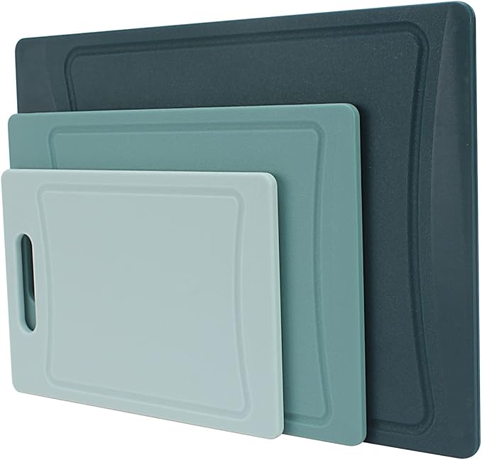 COOK WITH COLOR Non-Slip Cutting Board Set – Kitchen Essentials with Easy Grip Handle for Meat, Veggies, and Fruits, 3 Cutting Boards, Teal