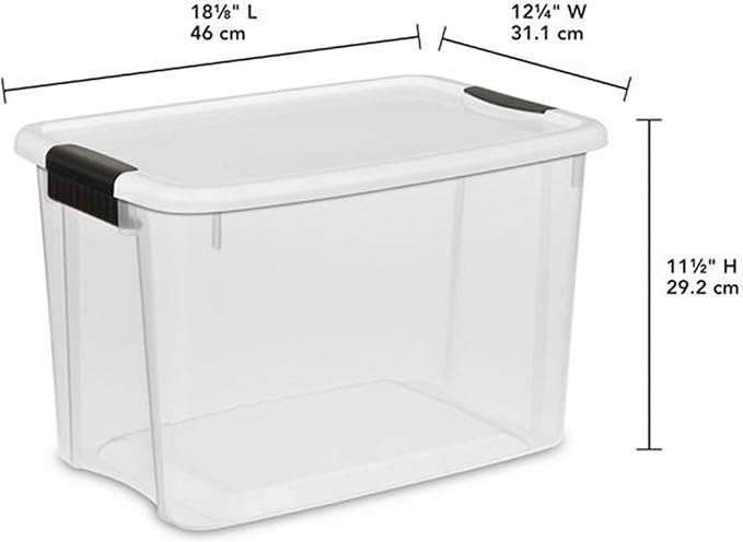 Sterilite 12-Pack Ultra Latching Box, Storage Bins with Lids, Clear Plastic, 30 Quart - Heavy-Duty Organizing Containers for Closet and Office
