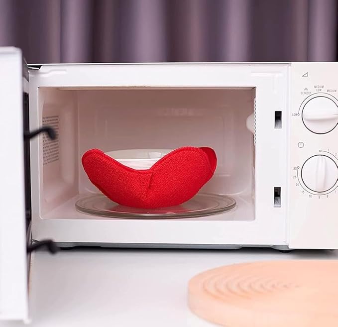 Set of 2 Red Microwave Hot Pads - Pot Holders, Cozies for Food, Ooma, Ramen or Soup Bowl Cozy, Kitchen Gadgets
