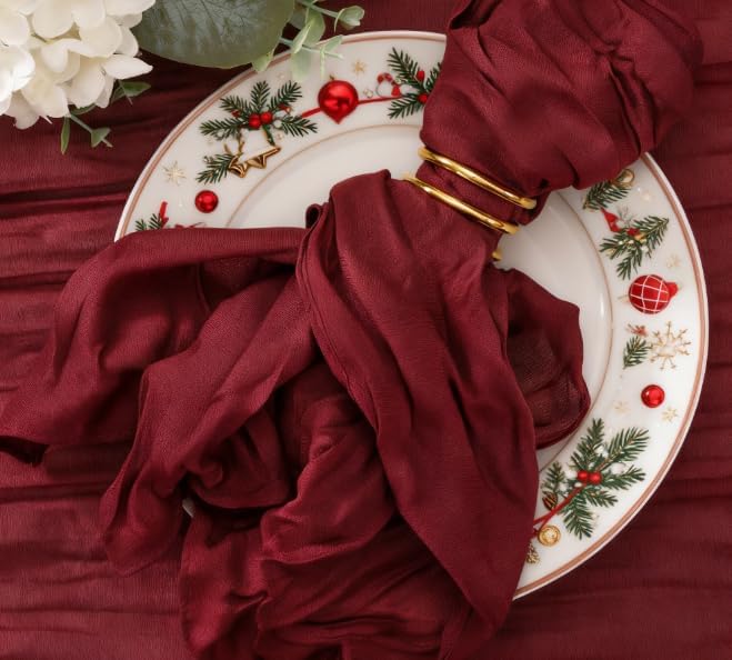 50 Pack Burgundy Red Cheesecloth Napkins Spring Summer Cloth Napkins Washable Set of 50 Bulk 21x21 Inches for Wedding Baby Bridal Shower Birthday Dinner Party Table Decor