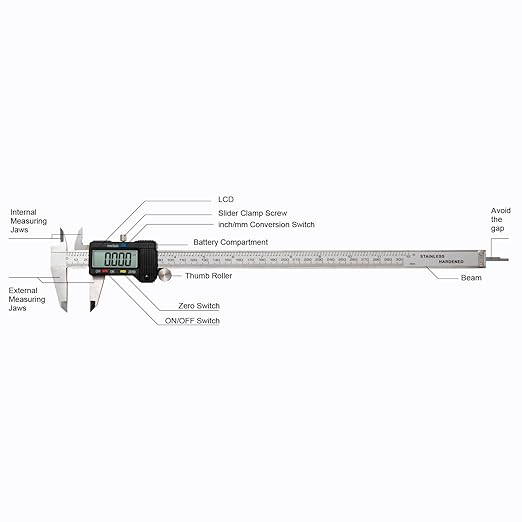 Digital Caliper 0-12" Measuring Tool with Metal Ruler, Micrometer Caliper with Auto-Off Feature, Interchangeable Between inches and millimeters for DIY/Household and 3D Printing, Black