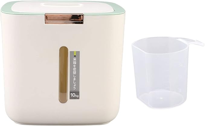 Pssopp Rice Storage Container, 22.lb Food Storage Container with Lid and Measuring Cup, Moistureproof Cereal Grain Storage Box for Beans Grain Flour and Pet Food (Light Green)