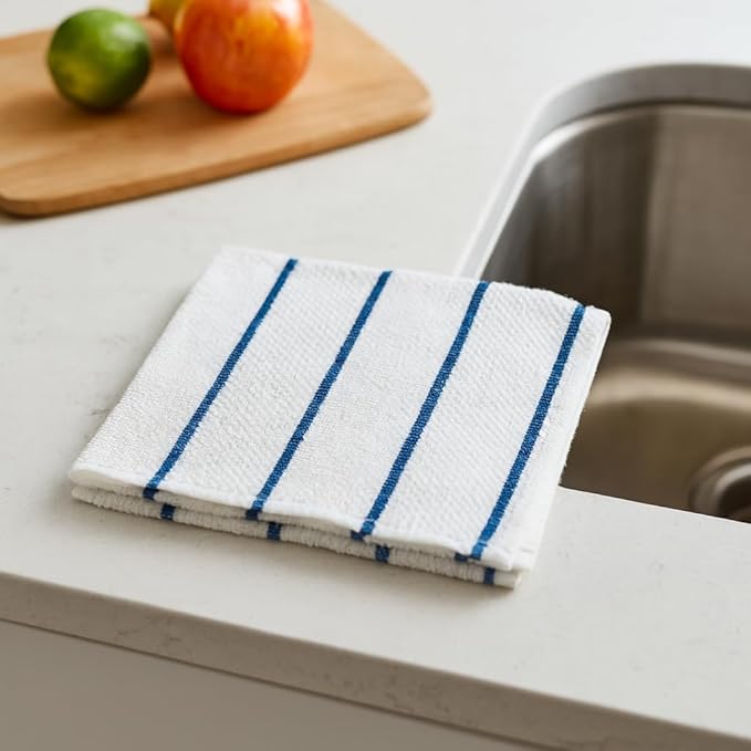DecorRack 4 Pack Large Kitchen Towels, 16x19 inch Absorbent Dishcloths, 100% Cotton Terry Cleaning Cloth, Blue Set (Pack of 4)
