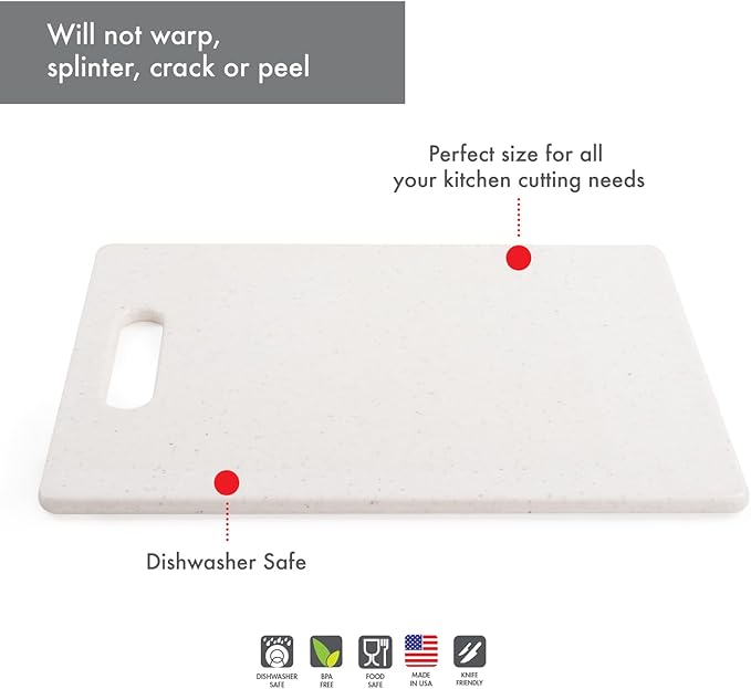 Dexas Superboard Cutting Board with Handle 8.5 x 11 inch Oatmeal Granite, Compact Kitchen Prep Board, Dishwasher Safe, Non-Porous Poly Surface, Made in USA