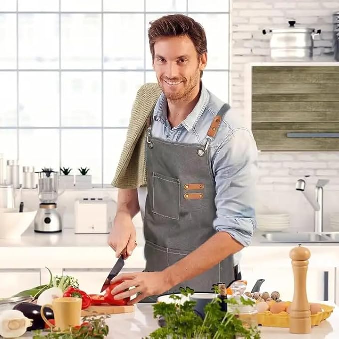 Aprons For Women Men With Pockets 2 Pcs,Kitchen Waterproof Hair Stylist Linen Bbq Tool Canvas For Adults Apron
